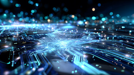 High-tech circuit board pattern with glowing lines. Great for technology presentations, websites,...