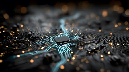 High-tech circuit board pattern with glowing lines. Great for technology presentations, websites,...