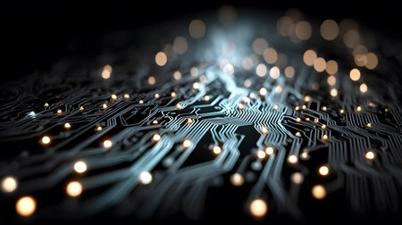 High-tech circuit board pattern with glowing lines. Great for technology presentations, websites,...