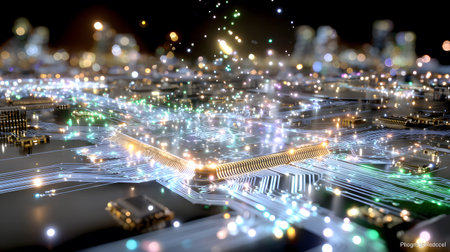 High-tech circuit board pattern with glowing lines. Great for technology presentations, websites,...