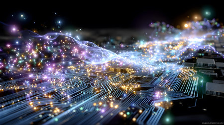 High-tech circuit board pattern with glowing lines. Great for technology presentations, websites,...