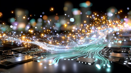 High-tech circuit board pattern with glowing lines. Great for technology presentations, websites,...