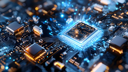 High-tech circuit board pattern with glowing lines. Great for technology presentations, websites,...