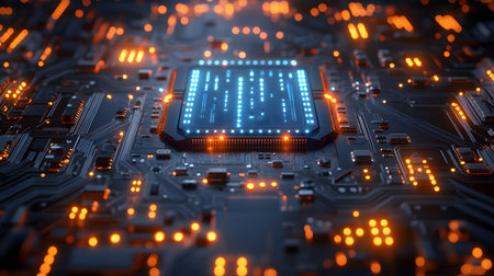 High-tech circuit board pattern with glowing lines. Great for technology presentations, websites,...