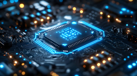 High-tech circuit board pattern with glowing lines. Great for technology presentations, websites,...