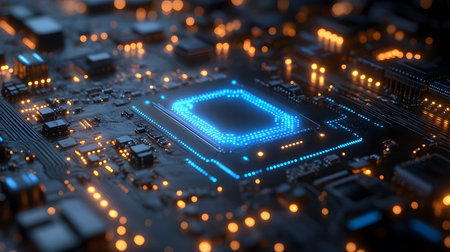 High-tech circuit board pattern with glowing lines. Great for technology presentations, websites,...