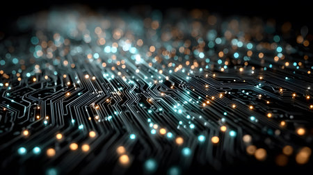 High-tech circuit board pattern with glowing lines. Great for technology presentations, websites,...