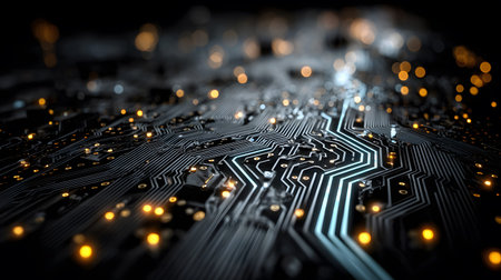 High-tech circuit board pattern with glowing lines. Great for technology presentations, websites,...