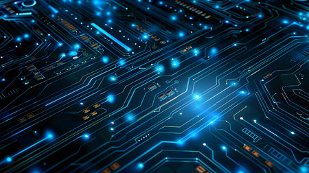 High-tech circuit board pattern with glowing lines. Great for technology presentations, websites,...