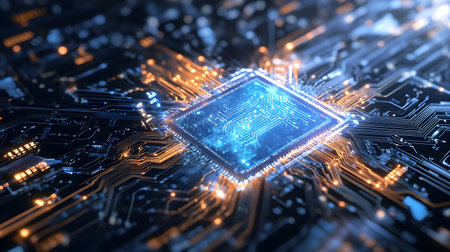 High-tech circuit board pattern with glowing lines. Great for technology presentations, websites,...