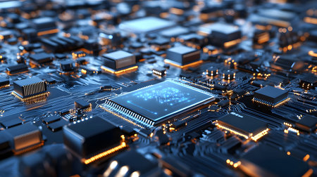 High-tech circuit board pattern with glowing lines. Great for technology presentations, websites,...