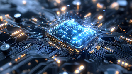 High-tech circuit board pattern with glowing lines. Great for technology presentations, websites,...