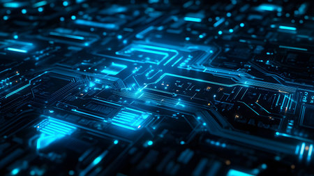 High-tech circuit board pattern with glowing lines. Great for technology presentations, websites,...