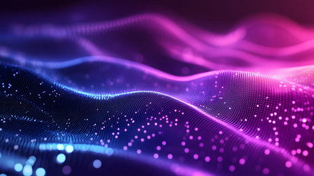 Smooth flowing data waves with digital motion lines. Ideal for cyber themes, AI, and futuristic data...