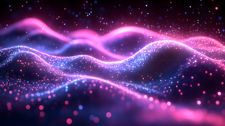 Smooth flowing data waves with digital motion lines. Ideal for cyber themes, AI, and futuristic data...