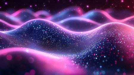 Smooth flowing data waves with digital motion lines. Ideal for cyber themes, AI, and futuristic data...