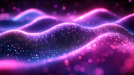 Smooth flowing data waves with digital motion lines. Ideal for cyber themes, AI, and futuristic data...