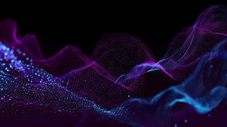 Smooth flowing data waves with digital motion lines. Ideal for cyber themes, AI, and futuristic data...