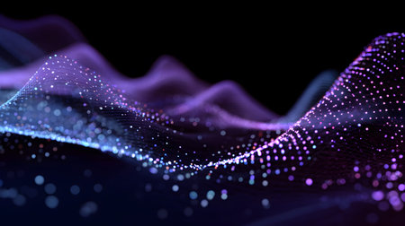 Smooth flowing data waves with digital motion lines. Ideal for cyber themes, AI, and futuristic data...