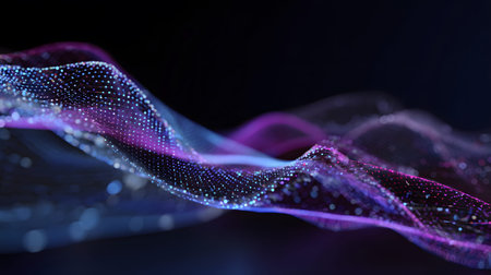 Smooth flowing data waves with digital motion lines. Ideal for cyber themes, AI, and futuristic data...