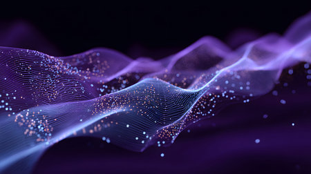 Smooth flowing data waves with digital motion lines. Ideal for cyber themes, AI, and futuristic data...