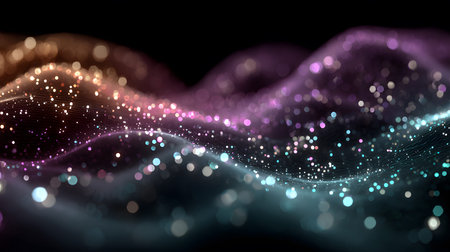 Smooth flowing data waves with digital motion lines. Ideal for cyber themes, AI, and futuristic data...