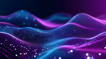 Smooth flowing data waves with digital motion lines. Ideal for cyber themes, AI, and futuristic data...