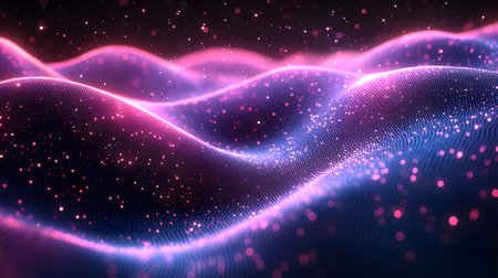 Smooth flowing data waves with digital motion lines. Ideal for cyber themes, AI, and futuristic data...