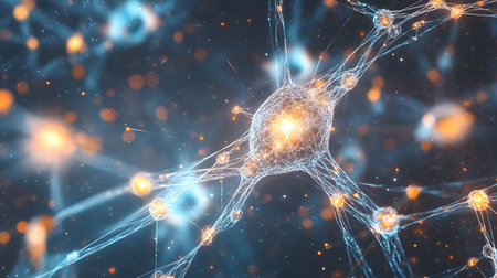 AI-inspired network background showing connections and nodes. Ideal for machine learning, big data,...