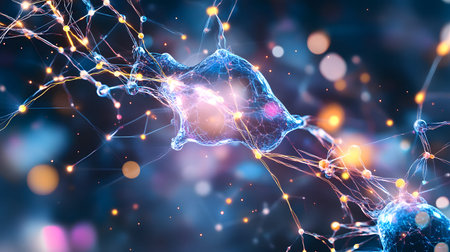 AI-inspired network background showing connections and nodes. Ideal for machine learning, big data,...