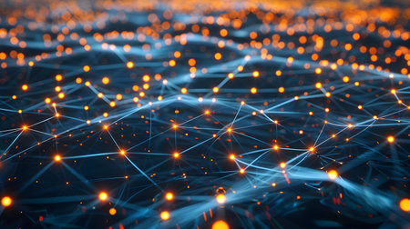 AI-inspired network background showing connections and nodes. Ideal for machine learning, big data,...