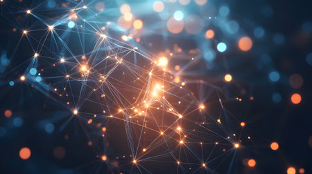 AI-inspired network background showing connections and nodes. Ideal for machine learning, big data, and innovation visuals.の写真素材