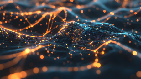 AI-inspired network background showing connections and nodes. Ideal for machine learning, big data, and innovation visuals.の写真素材