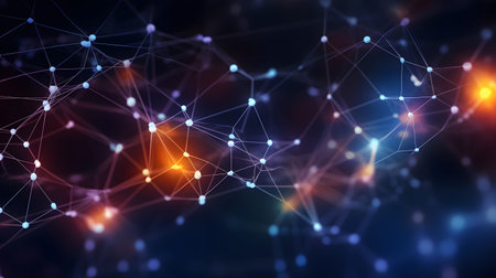 AI-inspired network background showing connections and nodes. Ideal for machine learning, big data,...