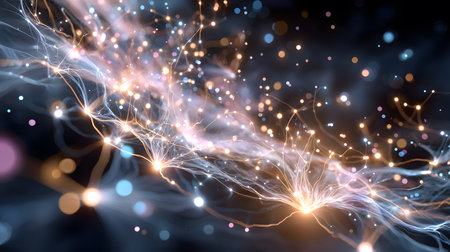 AI-inspired network background showing connections and nodes. Ideal for machine learning, big data, and innovation visuals.の写真素材