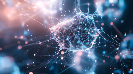 AI-inspired network background showing connections and nodes. Ideal for machine learning, big data,...