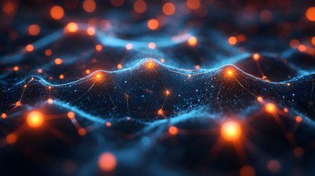 AI-inspired network background showing connections and nodes. Ideal for machine learning, big data,...