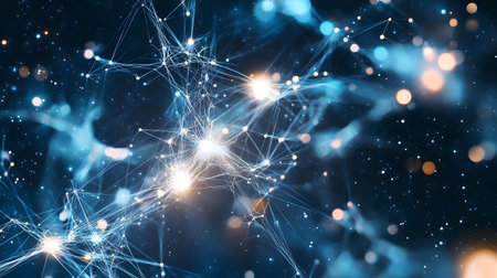 AI-inspired network background showing connections and nodes. Ideal for machine learning, big data,...