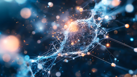 AI-inspired network background showing connections and nodes. Ideal for machine learning, big data,...