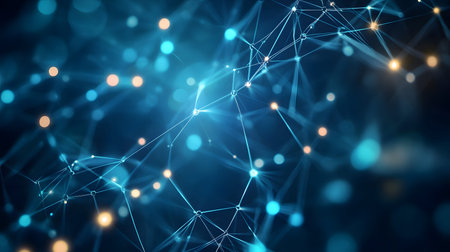 AI-inspired network background showing connections and nodes. Ideal for machine learning, big data,...