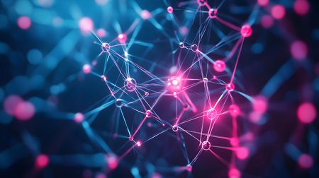 AI-inspired network background showing connections and nodes. Ideal for machine learning, big data,...