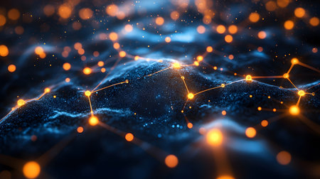 AI-inspired network background showing connections and nodes. Ideal for machine learning, big data,...