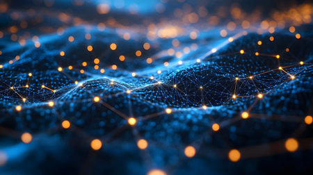 AI-inspired network background showing connections and nodes. Ideal for machine learning, big data,...