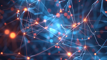 AI-inspired network background showing connections and nodes. Ideal for machine learning, big data,...