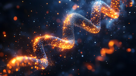 Futuristic background featuring DNA helix in a digital space. Perfect for biotechnology, AI in health, and science-based visuals.の写真素材