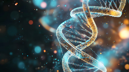 Futuristic background featuring DNA helix in a digital space. Perfect for biotechnology, AI in...