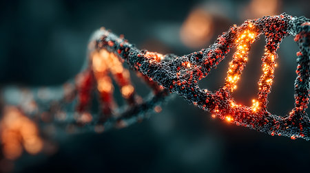 Futuristic background featuring DNA helix in a digital space. Perfect for biotechnology, AI in health, and science-based visuals.の写真素材