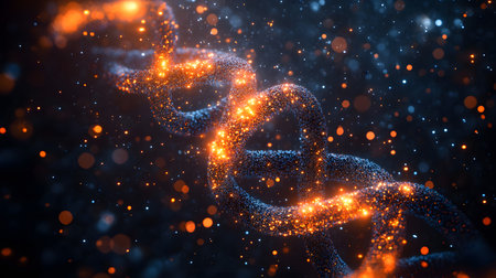 Futuristic background featuring DNA helix in a digital space. Perfect for biotechnology, AI in health, and science-based visuals.の写真素材