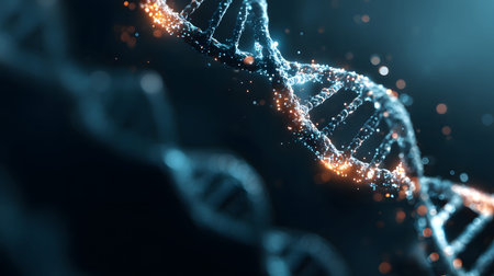 Futuristic background featuring DNA helix in a digital space. Perfect for biotechnology, AI in...