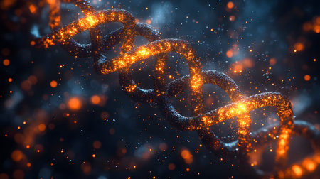 Futuristic background featuring DNA helix in a digital space. Perfect for biotechnology, AI in...
